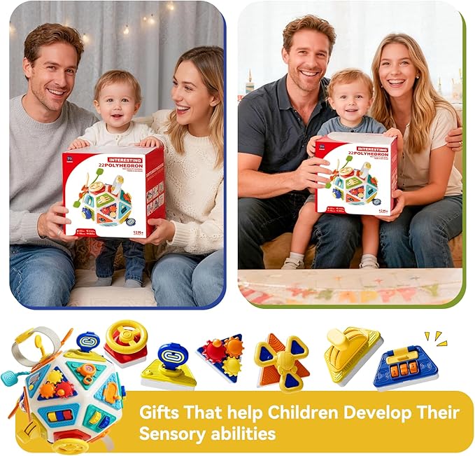 22 in 1 Montessori Busy Board, Toddler Activity Cube Toys, Early Education Toys for Baby, Travel Sensory Toy for 1 2 3 Years Old Kids Boys & Girls