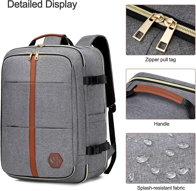 40L Travel Laptop Backpack for Women & Men, Airline Approved Carry On Luggage Overnight Bags, Waterproof Personal Item Bag, Weekender Essentials Backpacks Vacuum Backpack Gray