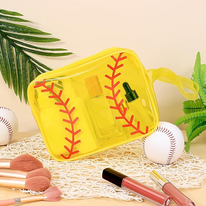 40 Pack Softball Clear PVC Makeup Bags Bulk, Cosmetic Pouch Waterproof Travel Small Pouches with Zipper for Men and Women Carry-on Traveling Essentials Bags