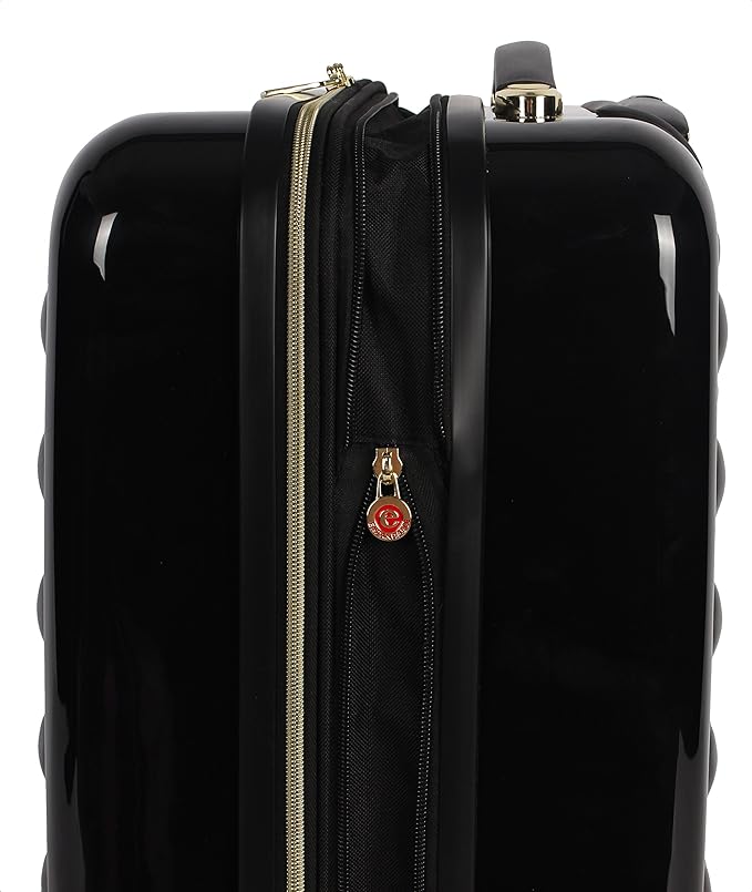 Betsey Johnson 26 Inch Checked Luggage Collection - Expandable Scratch Resistant (ABS + PC) Hardside Suitcase - Designer Lightweight Bag with 8-Rolling Spinner Wheels (Heart to Heart Black)
