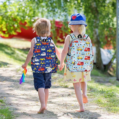 Kids Backpack for Girls Boys - 15 Inch Cute Cars Little Kids Backpack Waterresistant Toddler Preschool Kindergarten School Bag for Aged 3-8, Light Blue
