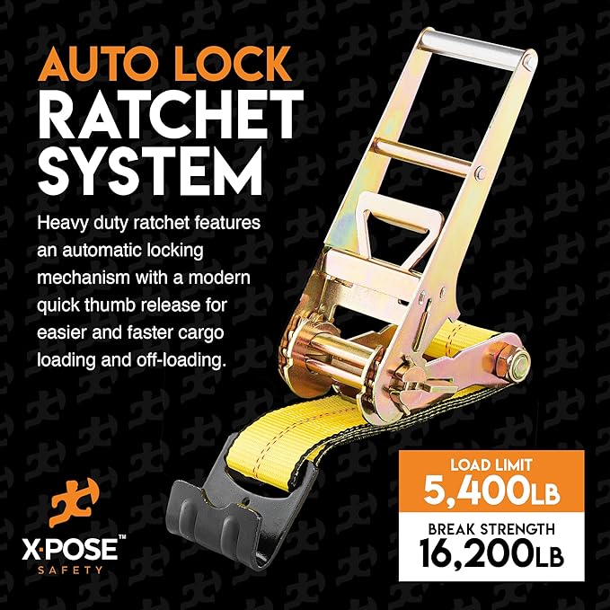 Ratchet Straps Heavy Duty 3" x 30' – 16,200 lbs Break Strength Tie Down Straps with Flat Hooks, Ratcheting Cargo Straps for Truck, Trailer, Kayak, Motorcycle & Moving – 4 Pack