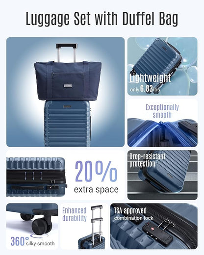 LIGHT FLIGHT Luggage Sets, Carry On Luggage 22x14x9 Airline Approved, Carry On Travel Bag Suitcases with Wheels, Expandable Hardside Lightweight Rolling with TSA Lock 2-Piece Set (DB/20),Royal Blue