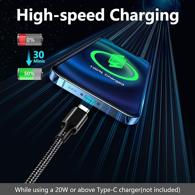 USB C to USB C Charger Cable, 5 Pack [3/3/6/6/10ft] Type C Fast Charging Cord High Data & Transfer Wire Compatible for iPhone 17/16/15 Plus/Pro Max iPad Pro Air Ps5 Controller Samsung Galaxy(Black)