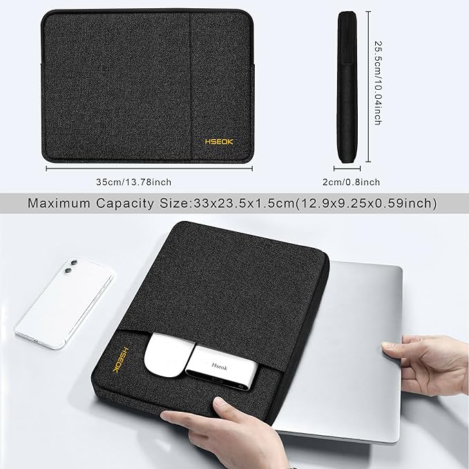 Slim Laptop Case 13.3 14 inch Sleeve, Rainproof & Shockproof Carrying Case for Notebooks Compatible with MacBook Pro 14" and All Models 13.3" MacBook Air/Pro, Most Popular 13"-14" PC,Black