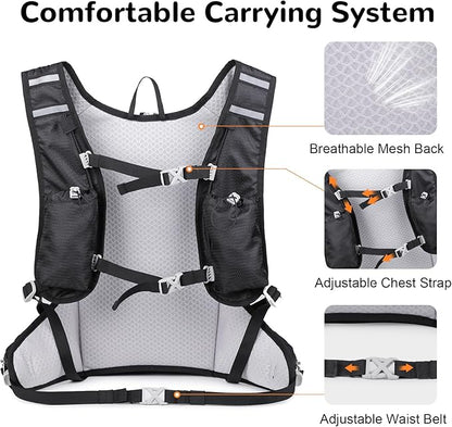 12L Small Hiking Backpack with Adjustable Chest Strap for Men, Running Backpack with Phone Pocket, Black