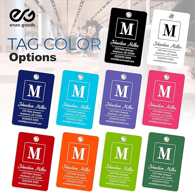 Personalized Luggage Tag | 10 Pack | Custom Luggage Tags for Suitcases | Kids Backpack Tag | 10 Color Options & Choose Font, Font Color