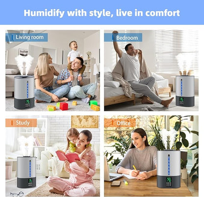 6L Humidifiers for Bedroom Large Room Home,Cool and Warm Humidifier for Baby and Plants Mist Top Fill Desk Humidifiers Essential Oil Diffuser, Quiet with Adjustable Mist,360°Nozzle-Grey