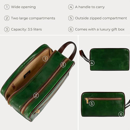 Time Resistance Leather Cosmetic Bag Toiletry Italian Classy Dopp Kit