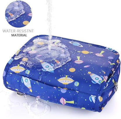 Kids Hanging Toiletry Bag for Boys, Travel Toiletry Bag for Little Young Boys Waterproof Wash Bag Toddler Traveling Toiletries, Space Blue