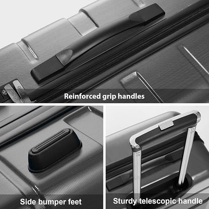Coolife Luggage PC+ABS Hardshell Suitcase with TSA Lock, Spinner Checked Lightweight (Charcoal, 24in)