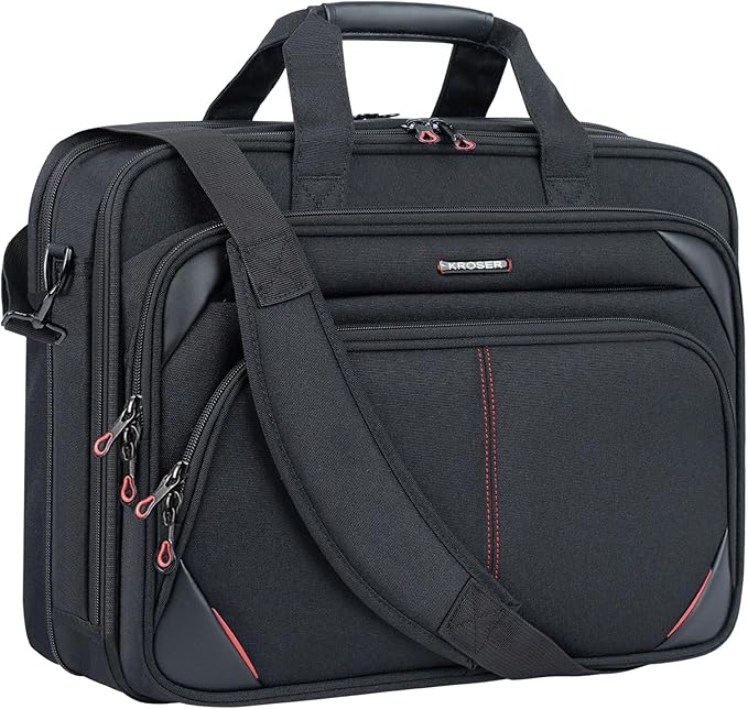 KROSER Laptop Bag 15.6 Inch Briefcase Messenger Bag Water Repellent Computer Case Shoulder Bag Durable Tablet Sleeve with RFID Pockets for Business/College/Women/Men - Black/Red