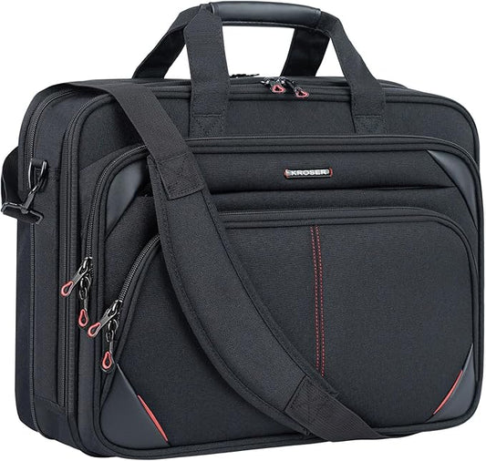 KROSER Laptop Bag 15.6 Inch Briefcase Messenger Bag Water Repellent Computer Case Shoulder Bag Durable Tablet Sleeve with RFID Pockets for Business/College/Women/Men - Black/Red