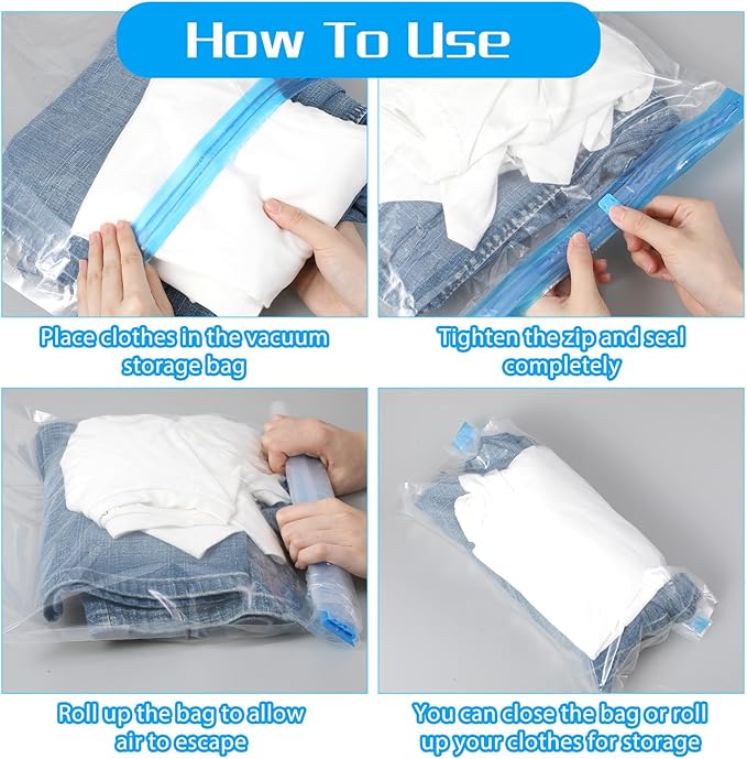 3PCS Travel Compression Bags,19.7x13.4In Roll-Up Space Saver Bags for Travel for Clothes-Reusable Space Saver Bag Vacuum Storage Bag for Luggage,Backpack,Suitcase