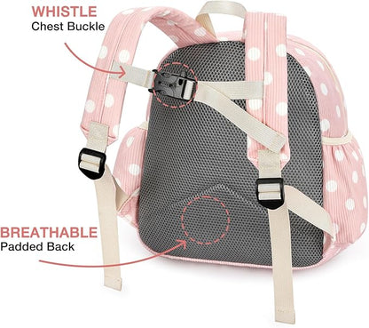 STEAMEDBUN Corduroy Kids Backpack for Girls and Boys 5-8: Girls Backpack for Elementary Kindergarten - 15 inch Cute Backpacks for Kids - Polka Dot