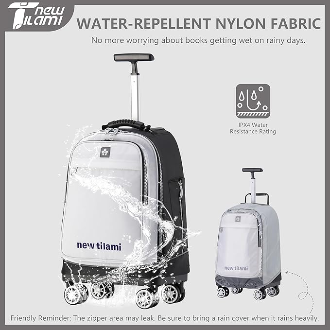 NEW TILAMI 19 Inch Rolling Backpack 360°rotating Universal Wheel, Large Organizer Compartments, Adjustable Handle, Carry on for School Students Business Travel, Pure White