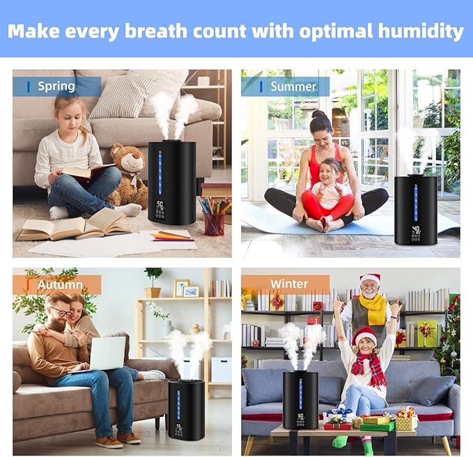 6L Humidifiers for Bedroom Large Room Home, Cool and Warm Humidifier for Plants Mist Top Fill Desk Humidifiers Essential Oil Diffuser, Quiet Humidifier with Adjustable Mist,360°Nozzle-Midnight Black