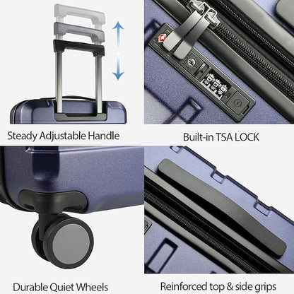 KROSER Hardside Expandable Carry On Luggage with Spinner Wheels & Built-in TSA Lock, Durable Suitcase Rolling Luggage with USB Port, Carry-On 20-Inch, Navy