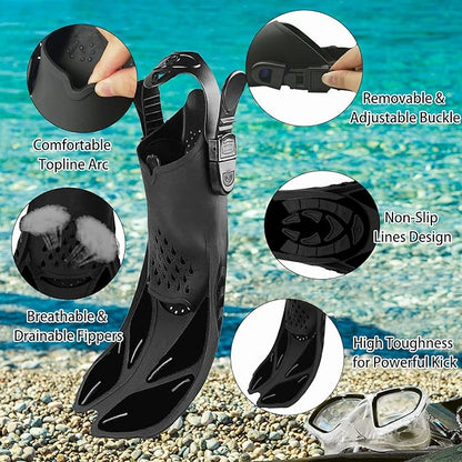 Snorkeling Gear for Adults with Fins Scuba Diving Gear Adult Professional Travel Snorkel Sets with Flippers,Anti-Fog Anti-Leak Diving Mask