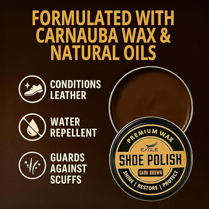 Eagle Shoe Polish Wax – Premium High-Gloss Shine – Restores Color, Covers Scuffs, Nourishes & Protects - 3-Piece Kit