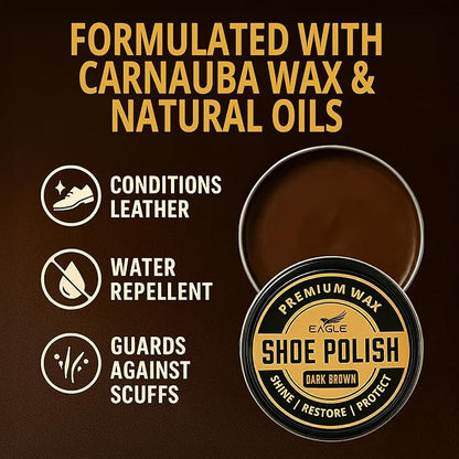 Eagle Shoe Polish Wax – Premium High-Gloss Shine – Restores Color, Covers Scuffs, Nourishes & Protects - 3-Piece Kit