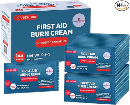 First Aid Burn Cream Packets Box of 144, Burn Ointment with Lidocaine and Benzalkonium Chloride for Minor Scrapes, Cuts, and Skin Irritations, Home and Medical Skincare