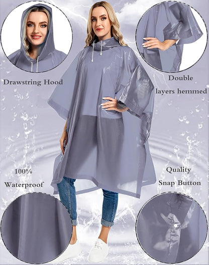 2 Pack Rain Ponchos for Adults Reusable - Raincoats Survival Emergency Heavy Duty Rain Coat with Drawstring Hood