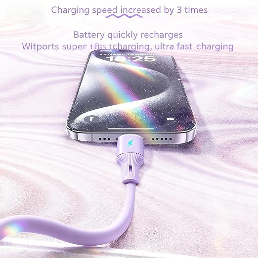 USB Cable PD Fast Charger(A TO C Rubber Purple)Mobile phone data cable,charging cable, supports data transfer,39-inch,soft liquid silicone material，compatible with almost all Type-C devices.