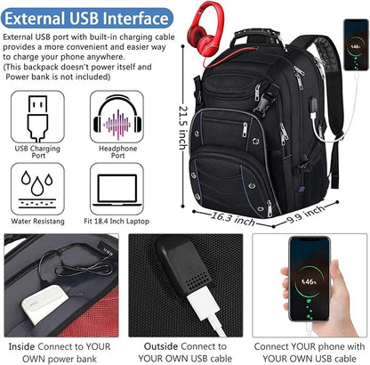 18.4 Laptop Backpack for unisex, 55L Extra Large Gaming Laptops Backpack with USB Charger Port,TSA Friendly Flight Approved and RFID Anti-Theft Pocket