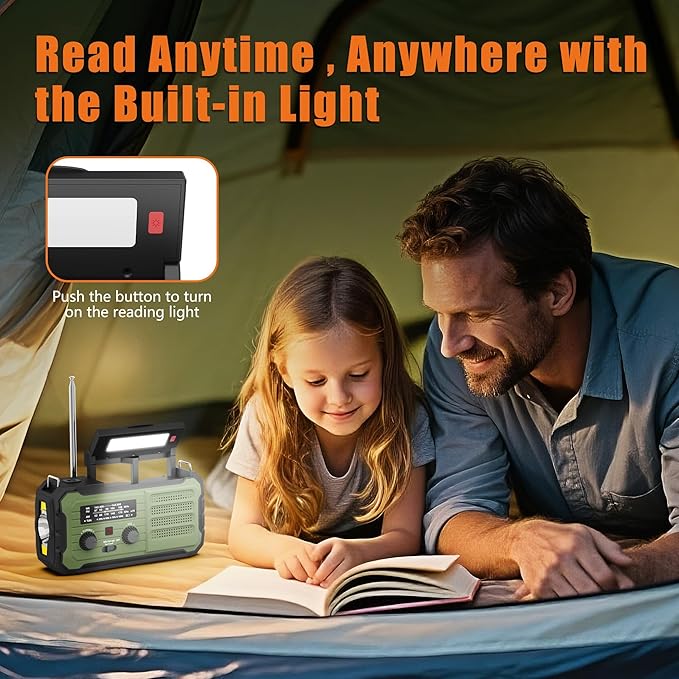 Emergency Radio Hand Crank Solar, 10000mAh/37000mWh Emergency Weather Radio, Hand Crank Solar Radios with NOAA/AM/FM, Cell Phone Charger, Headphone Jack, Flashlight for Indoor Outdoor