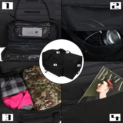 Heavy-Duty X-Large Military Tactical Wheeled Rolling Duffel Trolley Bag For Deployment Traveling Camping Sporting