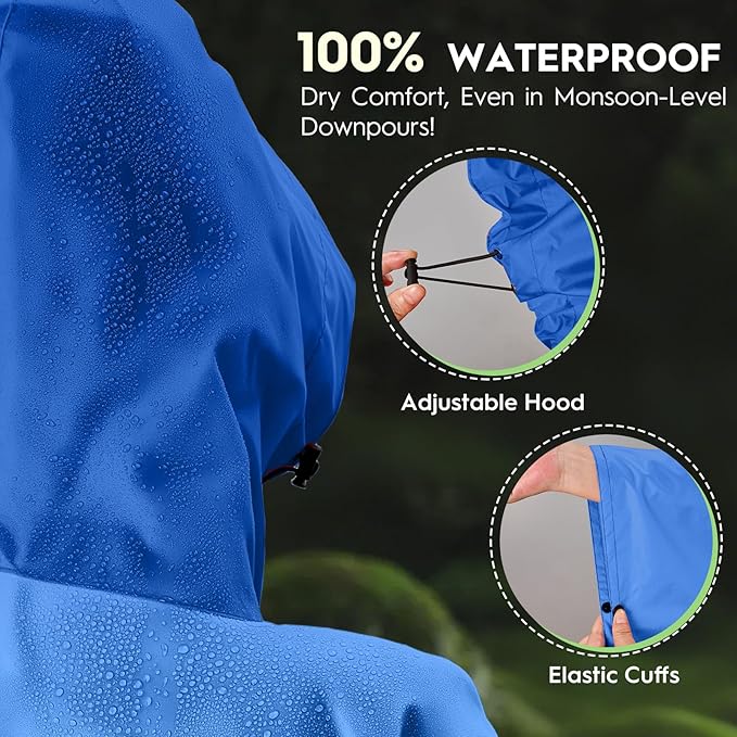 Bruvoalon 3-in-1 Rain Poncho with 1/4 Zip & Chest Pocket, Waterproof, Sunshade, Ground Mat for Adults & Youth Emergency