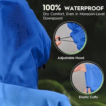 Bruvoalon 3-in-1 Rain Poncho with 1/4 Zip & Chest Pocket, Waterproof, Sunshade, Ground Mat for Adults & Youth Emergency
