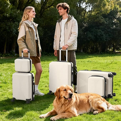 Karl home Luggage Sets 5 Piece, PP Hard Case Suitcase Set with Built-in Lock Spinner Wheels, Lightweight Durable Carry on Luggage for Business Travel - White (12/16/20/24/28")