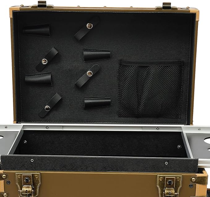 Beauty Rolling Makeup Train Case, Professional Lockable Rolling Salon Luggage, Retro-Rolling Cart Storage Organizer Trolley Make Up Case, 4 Universal Wheels, Retractable Rod, Buckle (Gold)