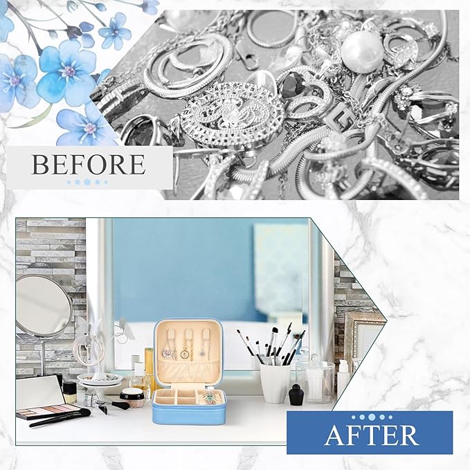 2 Pcs Portable Diamond Painting Jewelry Storage Box Mandala Diamond Art Accessories Blue PU Leather Jewelry Ring Organizer Case Travel Jewelry Organizer