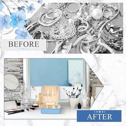 2 Pcs Portable Diamond Painting Jewelry Storage Box Mandala Diamond Art Accessories Blue PU Leather Jewelry Ring Organizer Case Travel Jewelry Organizer