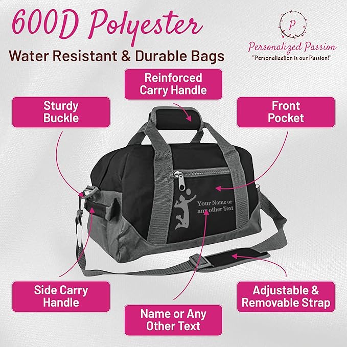 Personalized Passion 14” Small Sports Duffel Bags for Kids - Waterproof Travel Duffle Bag with Name and Swimming Design - Pink Two-Toned Kids Weekender Bag for Boys and Girls
