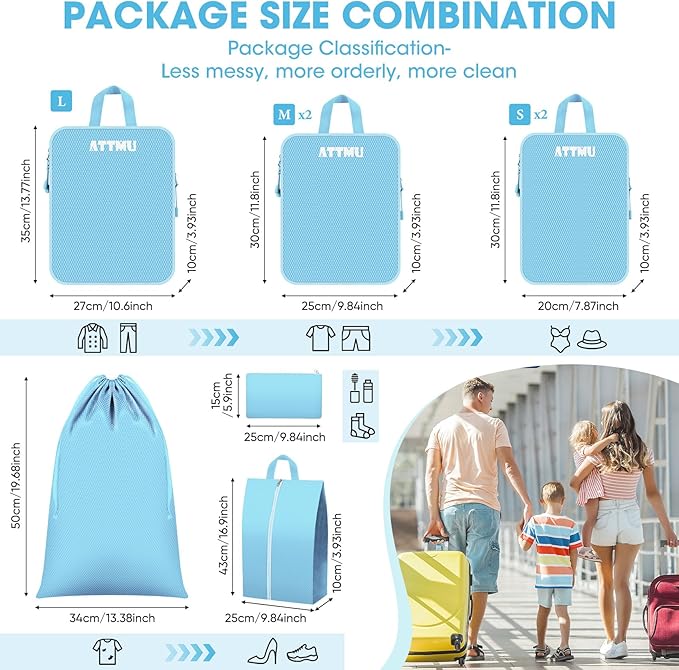 8 Set Compression Packing Cubes for Travel, Expandable Compression Cubes for Suitcases, Lightweight Suitcase Organizer with Shoes & Laundry Bags, Travel Accessories for Men Women