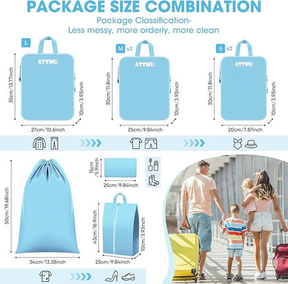 8 Set Compression Packing Cubes for Travel, Expandable Compression Cubes for Suitcases, Lightweight Suitcase Organizer with Shoes & Laundry Bags, Travel Accessories for Men Women