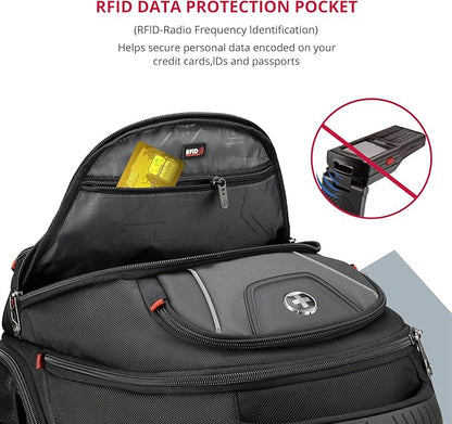 Swissdigital Design Men's Laptop Backpack for Man，Large Capacity Business Travel Backpack Black/Grey | J14-02