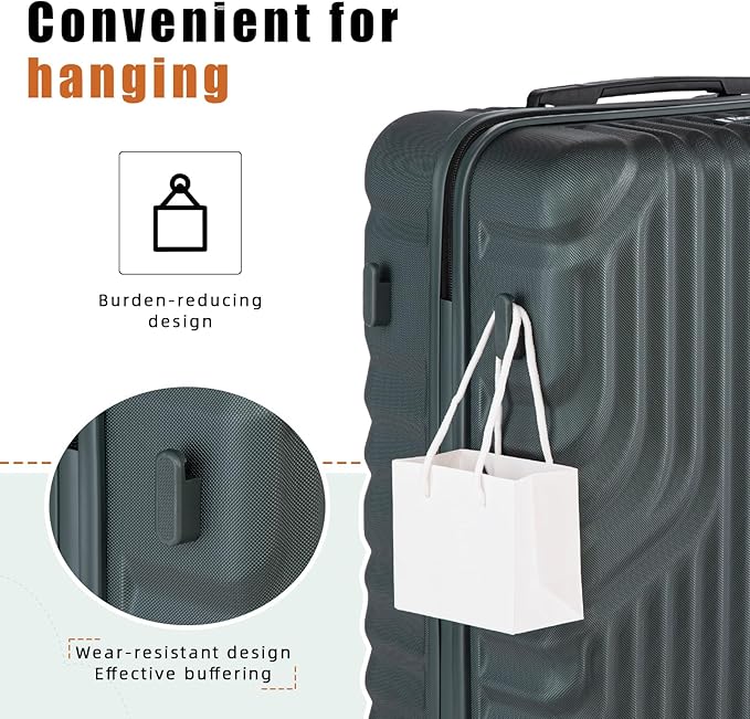 Luggage Sets Suitcase Sets 5 Piece Luggage Sets Suitcase with ABS Hard Shell Lightweight TSA Lock and Double Rotatable Detachable Wheels(DarkGreen,20"/24"/28"/DB/TB)