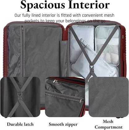 3-Piece PP Hard Shell Spinner Luggage Set (20" 24" 28") with Combination Lock, Adjustable Pull Rod Suitcases, Red