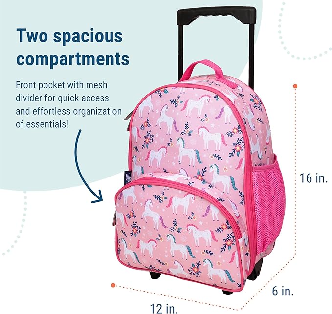 Wildkin Kids Rolling Luggage – Carry-On Size for School & Overnight Travel