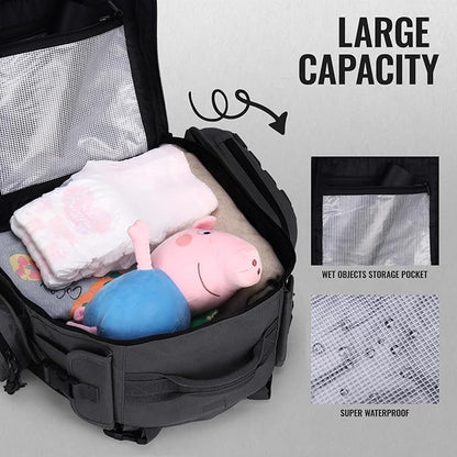 Dad Diaper Bag, Mens Diaper Bag Backpack with Diaper Changing Mat, Military Diaper Backpack with Molle Webbing, Waterproof Pouch, Baby Wipes pocket, Insulated Bottle Pockets- Tropical Black