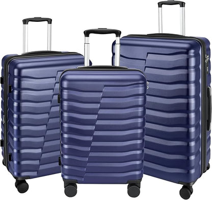 Lightweight Luggage with Spinner Wheels & YKK Zipper, 3-Piece Suitcase ABS+PC Hardside Hard Shell Luggage Sets with TSA Lock for Men, Dark Navy Blue (20+24+28 inch)
