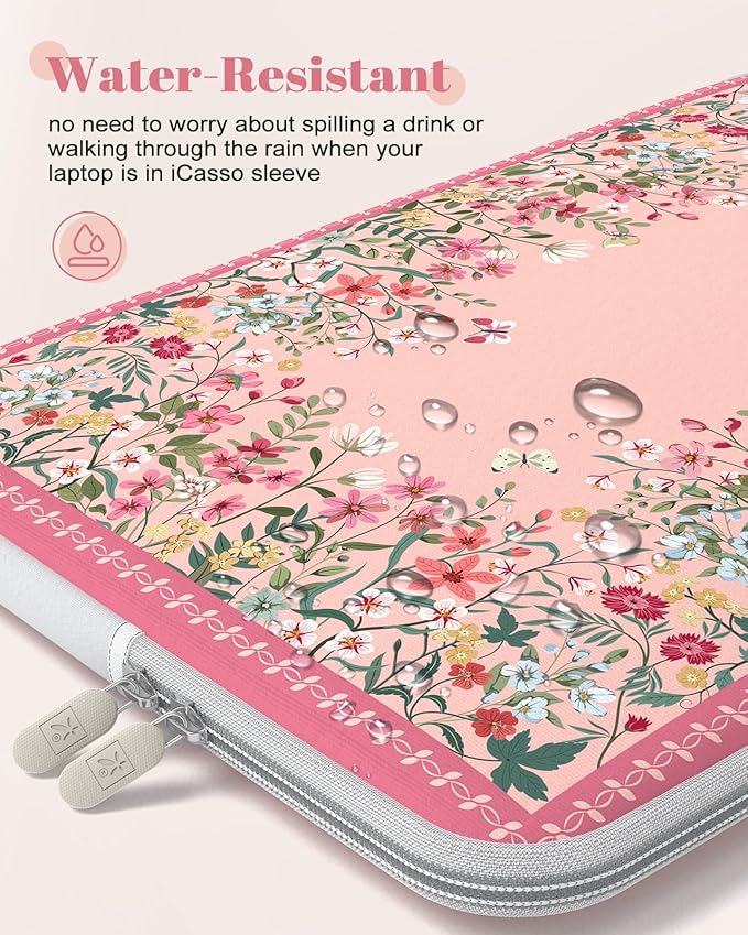 iCasso Pink Laptop Bag 13 inch,Cute Computer Sleeve Bag for Women,13-13.6 inch Laptop Carrying Case Compatible with MacBook Air Pro 13/14, HP Dell ASUS Lenovo Chromebook Notebook