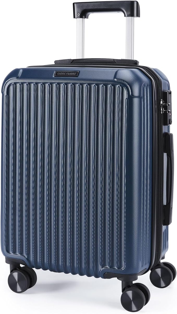 LIGHT FLIGHT Carry On Luggage 22x14x9 Airline Approved, Durable Hard Shell Carry On Suitcases with Wheels, Expandable Hardside Lightweight Travel Luggage with TSA Lock 20 Inch Carry on, Dark Blue