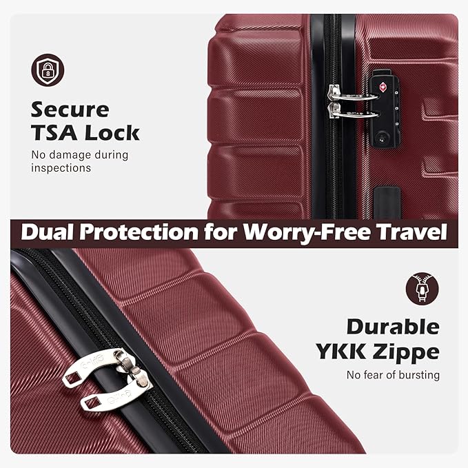Coolife Carry On Luggage Airline Approved with Wheels Hard Shell Suitcase Spinner TSA Lock Telescopic Handle 20in-Wine Red