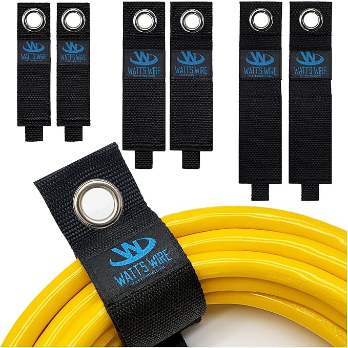 Heavy Duty Storage Straps - 6 Pack: 2 Medium, 2 Large, 2 XL - Extension Cord Ties - Storage Strap - by Watt's Wire